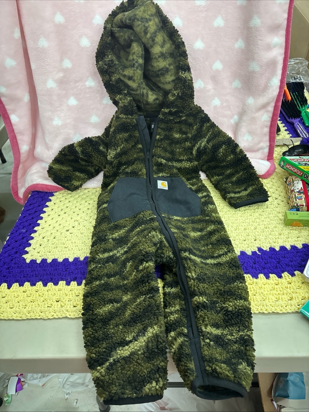 Carhartt camo hooded Sherpa zip suit size 9 months